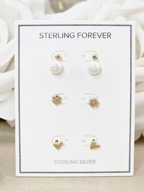 Sterling Forever Earrings Irene Faux Pearl Set 3 Pairs Assorted Studs Boho Gifts